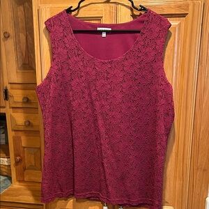 Croft & Barrow burgundy lace over satin inlay dressy sleeveless top 1X